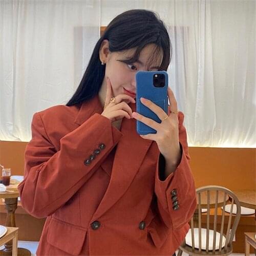 Retro turn down collar double breasted classic design elegant fashion solid all-match jacket womens spring OL suit 2021 new top