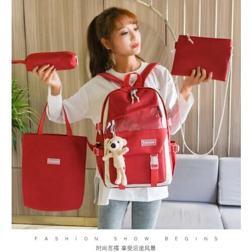 4 Pcs Set Harajuku Women Laptop Backpack Canvas School Bags For Teenage Girls Kawaii College Student Kids Book Bag Rucksack 2021