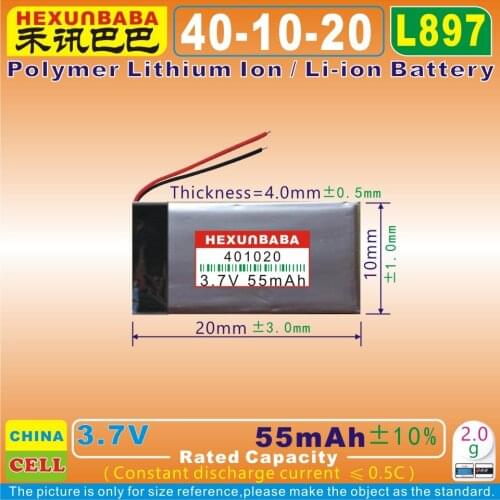 10pcs [L897] 3.7V 55mAh [401020] Polymer Li-Ion Battery For Sports,SMART WATCH,TWS,BLUETOOTH EARPHONE