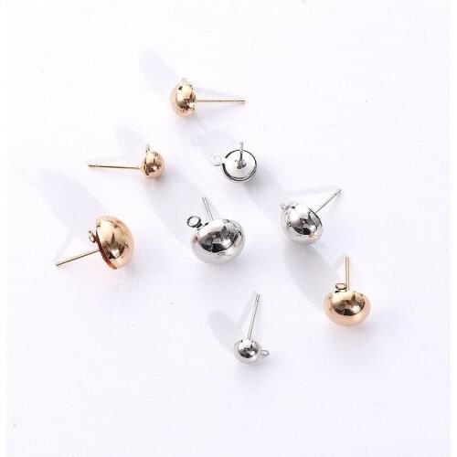 100 PCS 6mm 8mm 10mm Fashion Copper Stud Earrings Setting With a Loop Gold White K. Earrings DIY Accessories For Jewelry Making