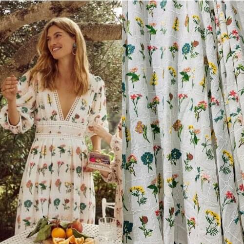100cm*130cm Elegant Floral Lace Embroidery Cotton Fabric Material For Shirt Dress Flower Cloth Cheongsam Skirt Embroidered