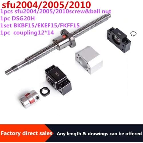 20MM Ball screw SFU2004/2005 /2010End Machined+RM2004/2005/2010 single Ball Nut+ BK15 BF15/fkff15/ekef15 End Support+ coupler