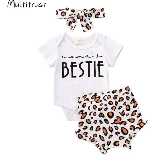 Multitrust 3PCS Baby Girl Boy Short Sleeve Top Romper Leopard Shorts Casual Toddler Suit Size 0-24M
