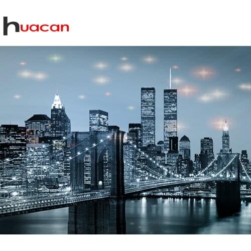 Huacan Diamond Art Painting City Night Scenery Full Square/round Mosaic Building Town Landscape Embroidery Home Decor