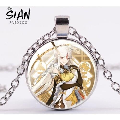SIAN Japan Anime Genshin Impact Pendant Necklace Art Photo Glass Creative Pattern Choker For Fans Jewelry Gifts Accessories