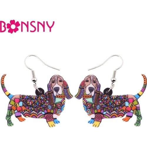 Bonsny Acrylic Pattern Big Long Drop Dangle Big Long Basset Hound Dog Earrings For Women New Fashion Girl Accessories Jewelry