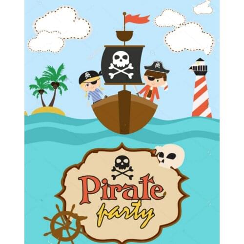 Pirate Birthday Party Ship Clouds Sea Theme background Vinyl cloth High quality Computer print children kids backdrop