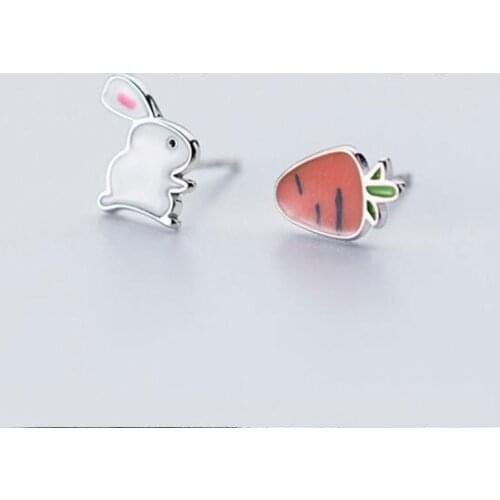 925 Sterling Silver Cute Fashion Small Rabbit Radish Cartoon Animal Earrings For Women Friends Birthday Gifts S-E560