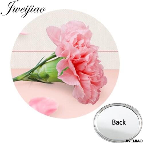 JWEIJIAO Love Flowers Mini One Side Flat Pocket Mirror Pink Red Color Cute Gift Compact Portable Makeup Vanity Hand Mirrors