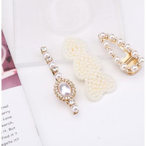 Fashion New Pearl Hair Clip Series Set Temperament Lady Love Pearl Drop Clip Inlaid Rhinestone Duckbill Clip Women