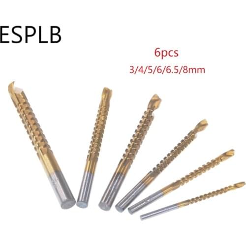 ESPLB 6pcs Saw Set Power Twist Drill Bit HSS Steel Titanium Coated Woodworking Wood Drilling Bits 3mm 4mm 5mm 6mm 6.5mm 8mm