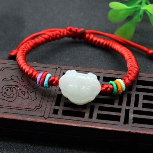 Natural Xinjiang and Tianyu Apple Jade Lock Red Rope Bracelet This Longevity Baby Longevity Lock Bracelet