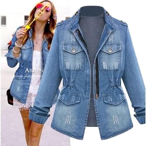 New Autumn Womens Denim Jacket Loose Casual Draw Ladies Jeans Coat Women Coat Outwear Female Cowboy Jacket Plus Size 5XL R1446