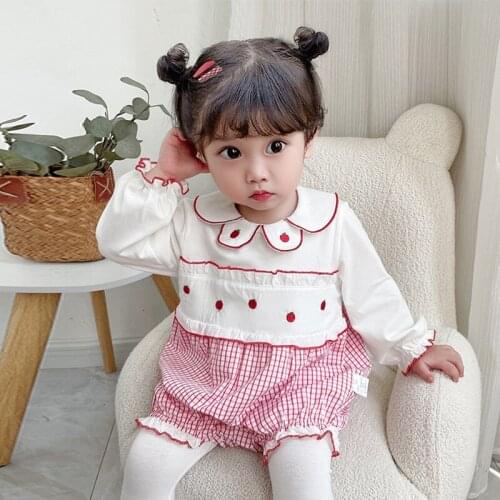 Autumn long-sleeved romper Embroidery stitching little kids clothes cotton soft baby girls jumpsuit