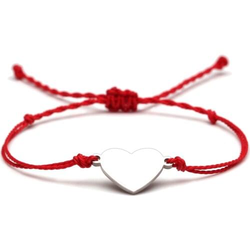 Stainless Steel Love Peach Heart Handcrafted Bracelet Women Men Red Green Black Beige Red Waxed String Braided Jewelry Present