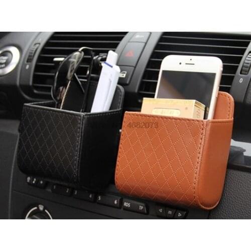 By DHL or Fedex 100pcs Auto Vent Trash Box PU Leather Car Mobile Phone Holder Storage Bag Organizer Automobile Hanging Box