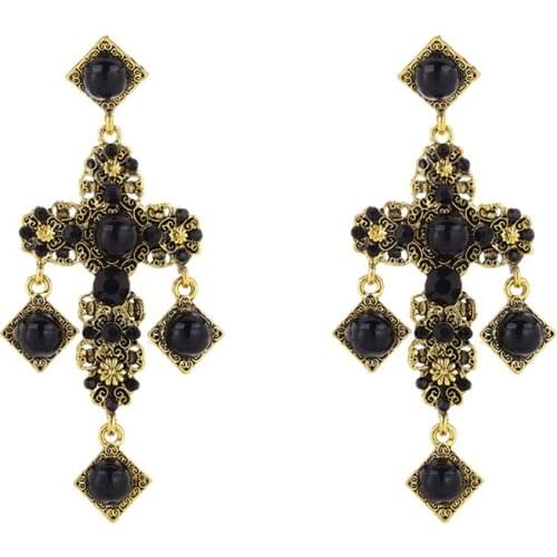 Drop Cross Earrings for Women Clothing Accessories Vintage Statement Earrings 2018 Chic Black Gold Color Cross Earrings