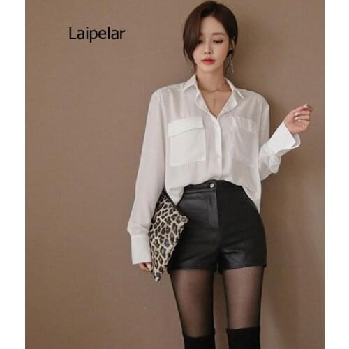 High Waist Pu Leather Shorts Korean Fashion Black Spring Autumn Women Cool Skinny Work Party Wear Female Shorts