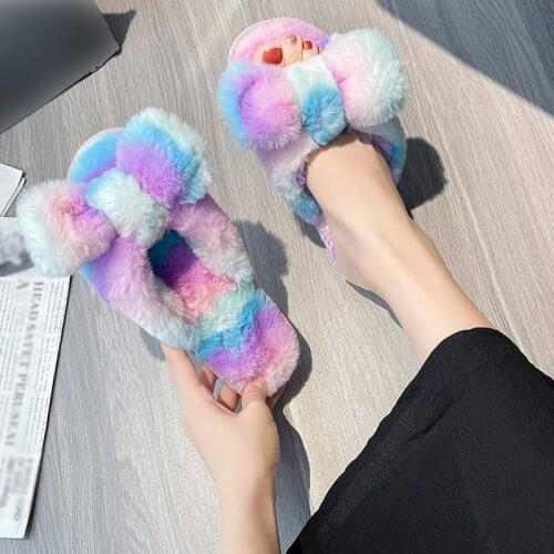 Women Cotton Slippers Females Bow Short Plush Colorful Round Toe Thin Bottom Slides Ladies Comfort Indoor Shoes Plus Size 36-43