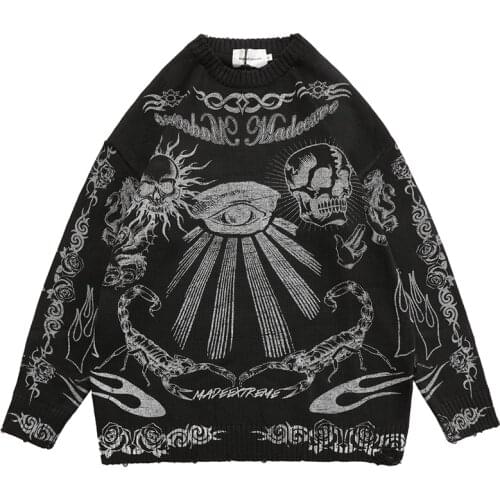 Hip Hop Punk Vintage Sweater Men Spandex 2021 Autumn Oversize Sweaters for Men Pullover Harajuku Streetwear Mens Sweater
