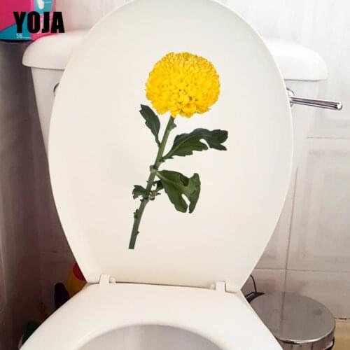 YOJA 11.3*24CM Yellow Chrysanthemum Modern Art Wall Sticker Decal Home Bathroom Toilet Decor T1-0535