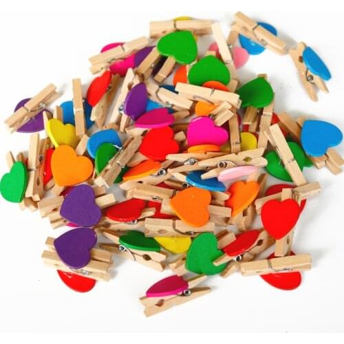 200pcs Mini Colorful Wood Clips Love Heart Photo Paper Clips Pegs Valentines Day Wedding Party Craft Decoration Wooden Clip