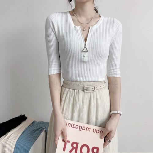 2021 Ins New Fashion Women Knit Shirts Summer Mid Long Sleeve Knitwear T-shirts Women Clothing Knitted Shirts