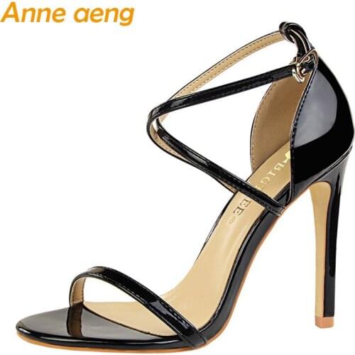 2019 New Summer Women Ankle Strap Sandals High Thin Heel Buckle Cover Heel Fashion Sexy Ladies Women Shoes Black High Heels