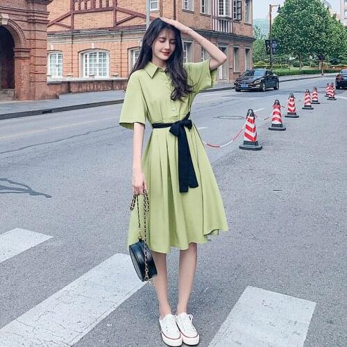 Womens Dresses New Arrival 2020 Summer T Shirt Dress Mid Long Mori Girl Sweet Casual Dresses Summer 2020 AA5333