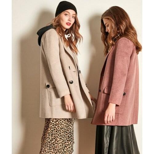 Women s winter coat beige pink Double sided wool cashmere outwear 2019 autumn plus size ladies fashion coats jackets long
