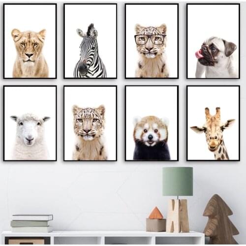 Giraffe Lion Zebra Leopard Red panda Safari Nursery Wall Art Print Canvas Painting Nordic Poster Wall Pictures Kids Room Decor