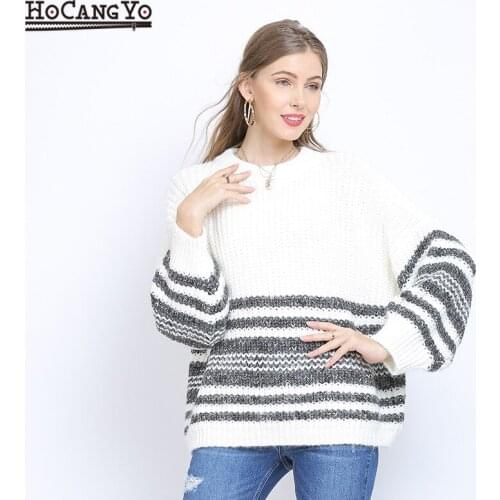 Winter Women Oversized Sweater Thick Warm Long Pullover Womens Wool Sweaters Fashion Striped Jumper Knitted Sweater Pull Femme