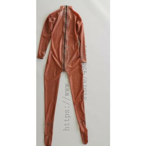 100% real Fetish transparent brown latex suit Including socks with back zipper to abdomen(3zippers design)