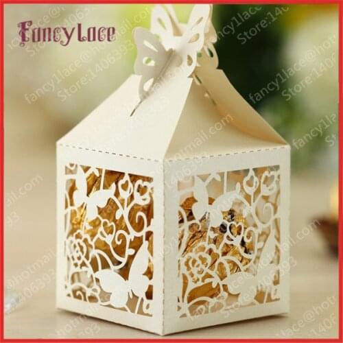 25pcs 5x5x8cm Lace Butterfly Wedding Party Chocolate Boxes Wedding Favour Boxes,Candy Boxes,Laser Cut Gift Box,Wedding Favor