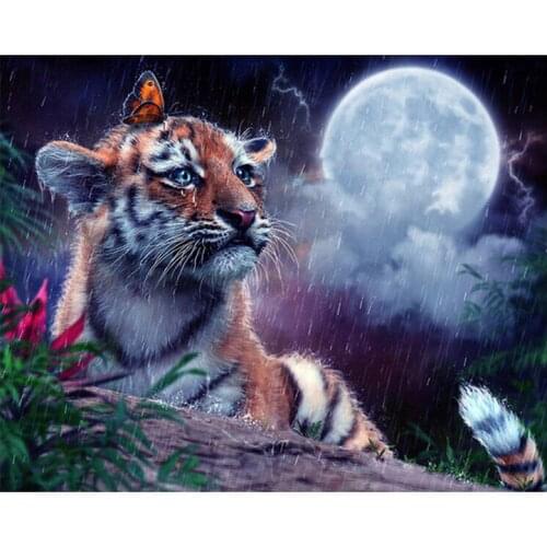 5D DIY Diamond Painting Animal Moon Tiger Cross Stitch Patterns Full Drill Resin Diamond Painting kits for Embroidery Home Decor