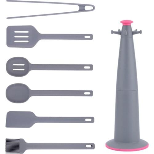 7PCS / Set Kitchen Utensils Spatula Set with Stainless Steel Stand for Nonstick Cookware, BPA Free Non-Toxic Cooking Utensils