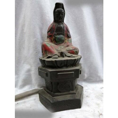 9" China handmade bronze Cloisonne buddhism sit Kwan-yin Buddha Sculpture Statue