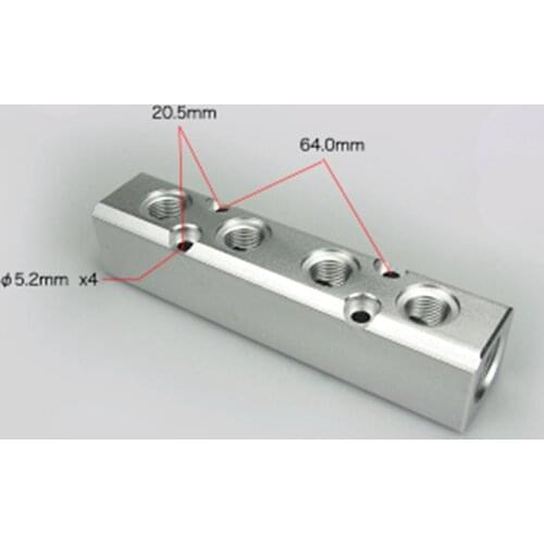 G1/2" In G1/4" Out 4 Way 6 Ports 30x30mm Pneumatic Aluminum Manifold Block Splitter Adapter