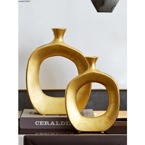 American Golden Ceramic Hollow Vase Exquisite Crafts Living Room Furnishings Flower Arrangement Abstract Vase Home Decoration