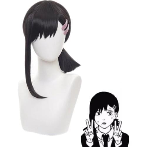 Anime Chainsaw Man Cosplay Wig Higashiyama Kobeni Black Heat Resistant Synthetic Hair Wigs With Hairpins + Wig Cap