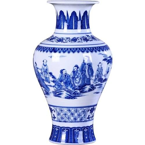 Antique Blue and White Ceramic Person Vase Design Porcelain Flower Home Decoration Jingdezhen Flower Vases