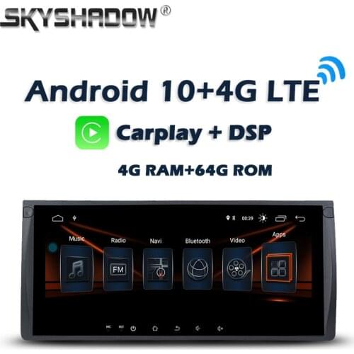 Carplay 10.25" DSP IPS Android 10.0 4G 128GB LTE Car DVD Player GPS map WIFI Bluetooth RDS Radio For BMW E39 X5 E53 Range Rover
