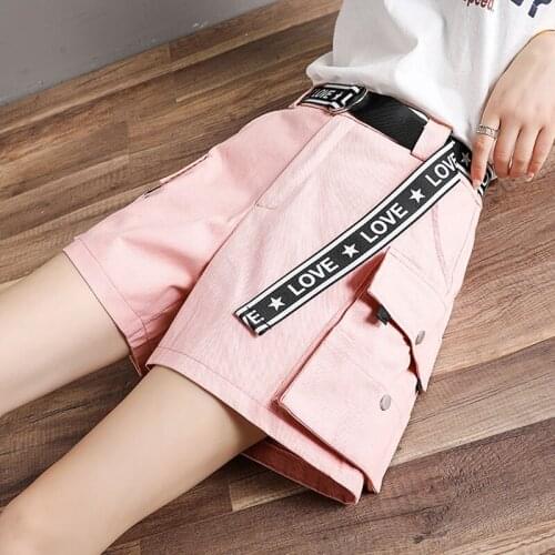 New cargo pants shorts for womens summer 2020 pants female students Korean loose casual sports high-waisted pants big pocket