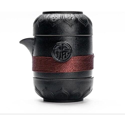 Black Ceramic Teapot With 2 Cups Of Tea Set Portable Travel Office Kung Fu Tea Set Package