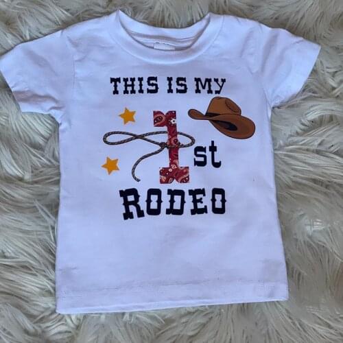 Boy girl My First Rodeo shirt Western Cowboy Cowgirl farm 1st first 1 one year old Birthday party decoration gift Photo props