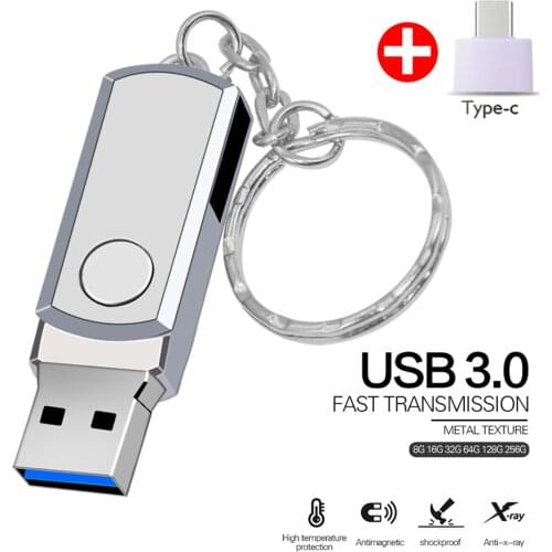 Stainless Steel USB 3.0 Pen Drive 128GB USB Flash Drive 8GB 16GB 32GB 64GB Pendrive Memoria USB with Keychain for Type C phone