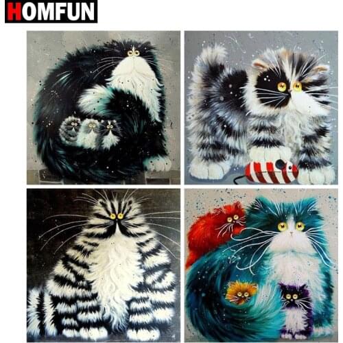 HOMFUN Full Square/Round Drill 5D DIY Diamond Painting "Cartoon cat" 3D Embroidery Cross Stitch 5D Home Decor Gift