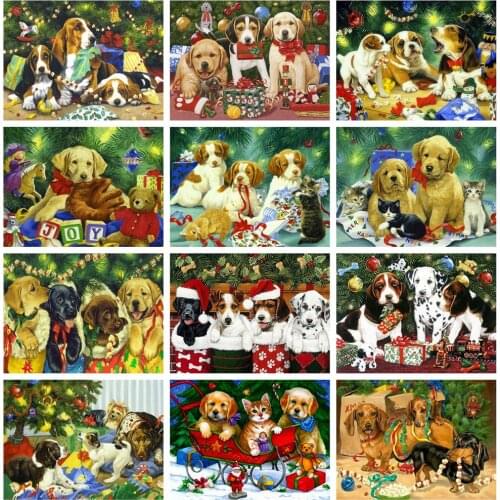 HUACAN 5D DIY Diamond Painting Christmas Dog Picture Of Rhinestone Diamond Embroidery Animal Mosaic Handmade Gift