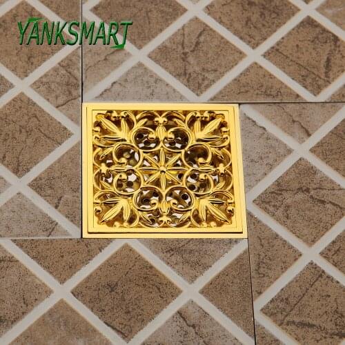 YANKSMART Bathroom Golden Polished Basin Bathtub Floor Drains Filter Sink Strainer Waste Square 10*10 cm Bathroom Accessories