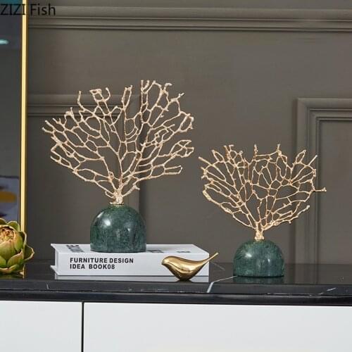 European Style Marble Metal Oval Coral Tree Art Entrance TV Cabinet Desktop Decoration Creative Geometric Modern Home Decoration